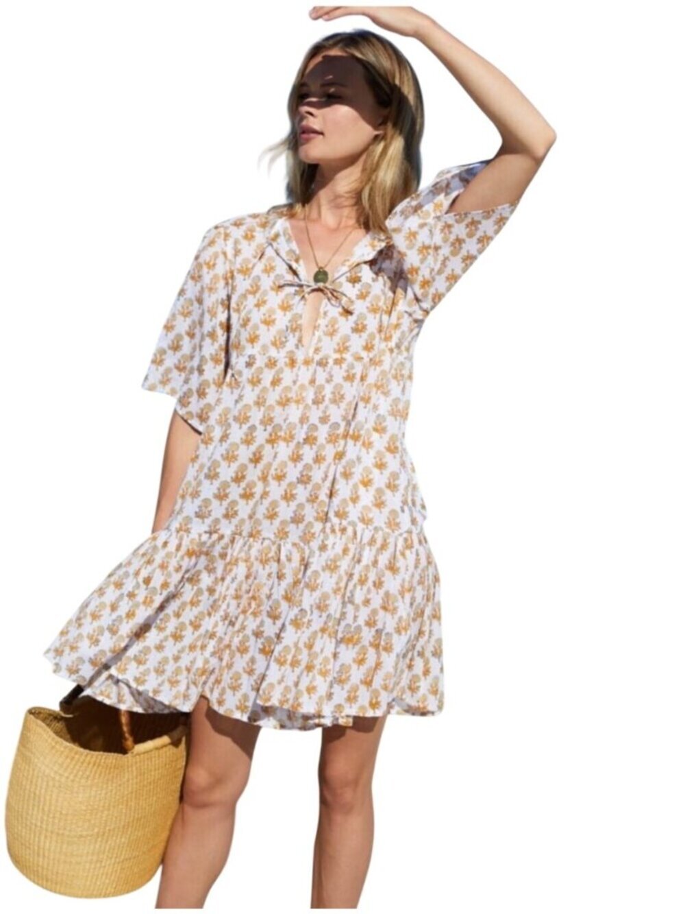 Emerson Fry India collection iIsla Mini Dress Organic Cotton Block Print XS/S